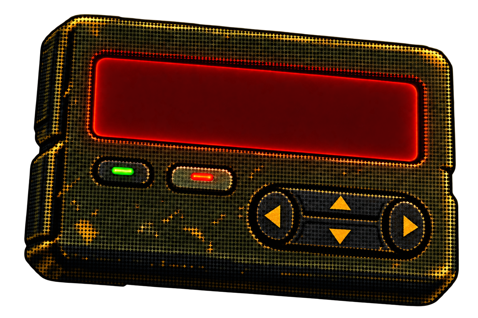 Gold cross-dither pager with a red glass display